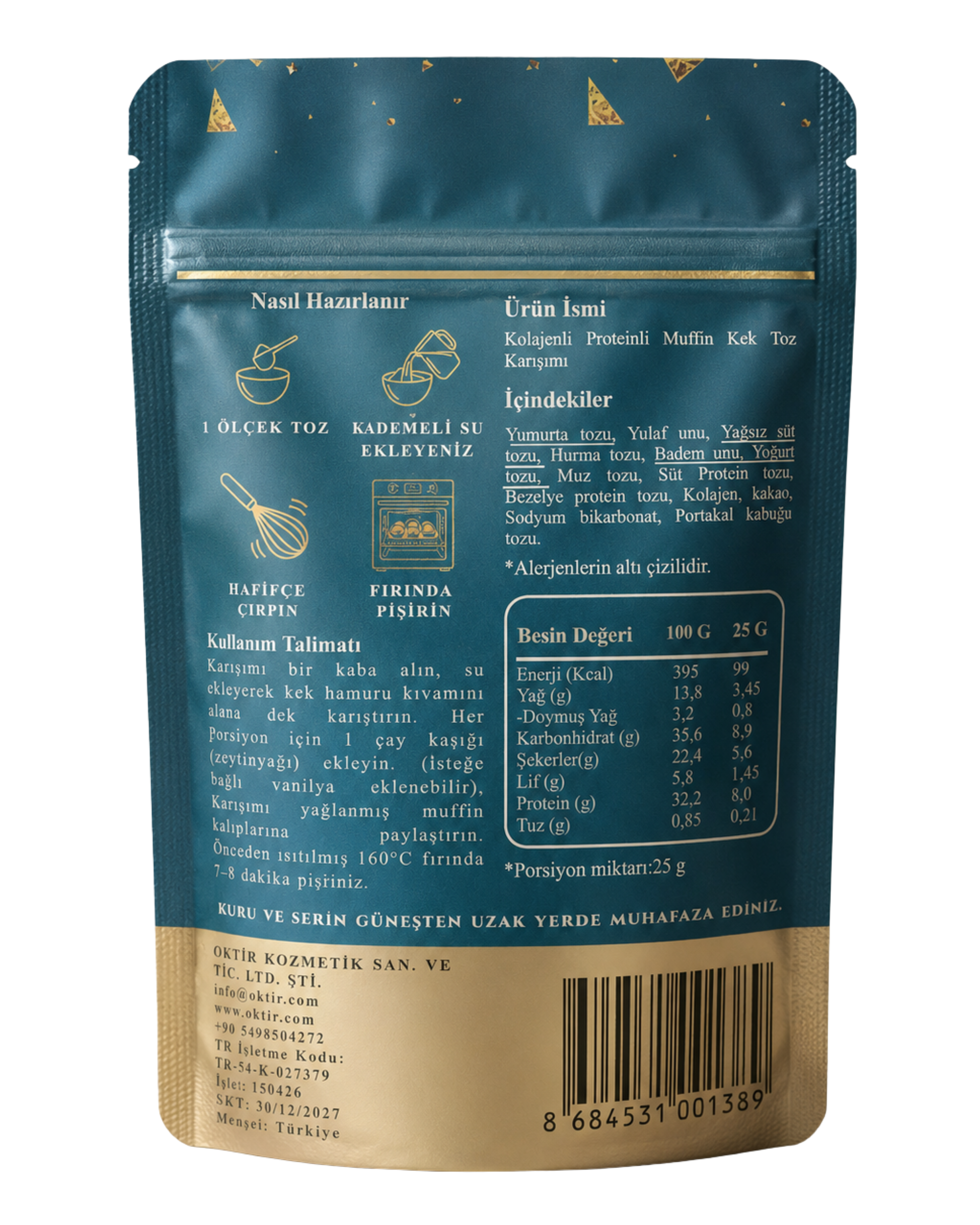 Kolajenli ve Proteinli Kakaolu Muffin Kek Karışımı – Yulaf Unlu – Hurma Tozlu – 100 G
