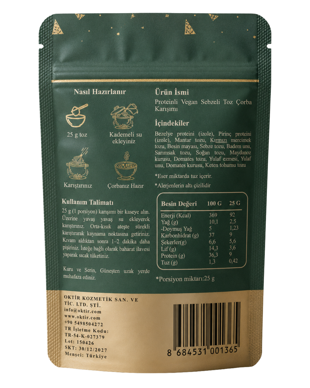 Proteinli Vegan Mantarlı Toz Çorba – Bezelye Proteinli, Pirinç Proteinli, Sebzeli – 100 G