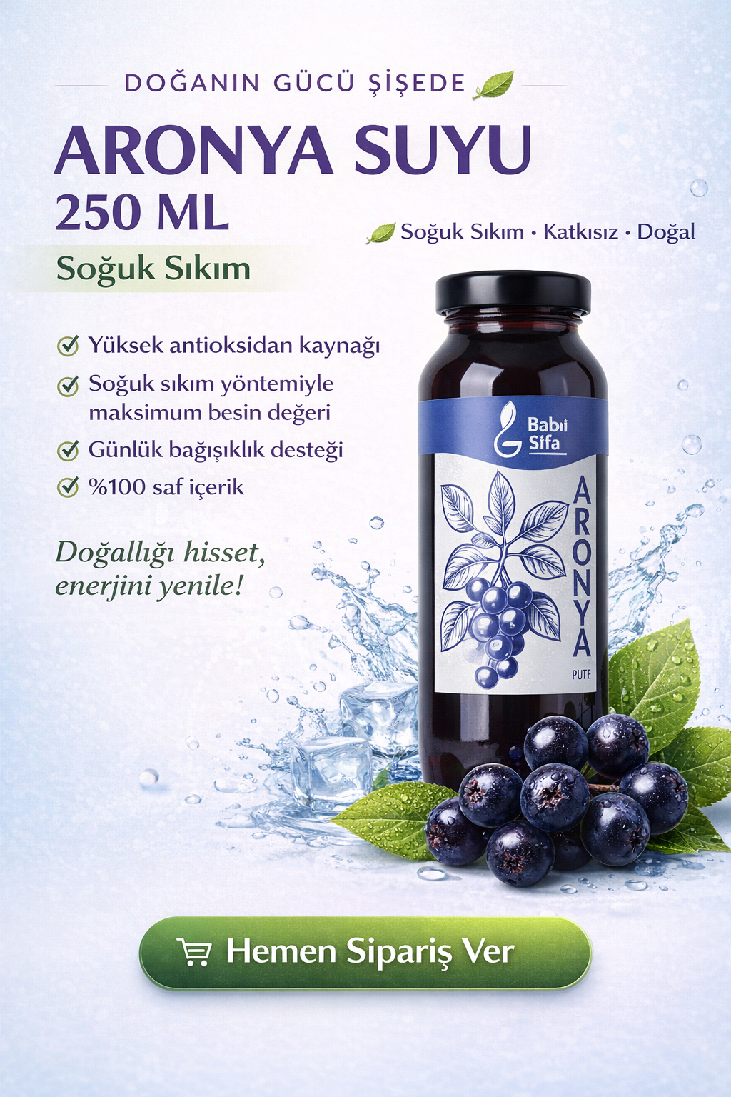 %100 Doğal Aronya Suyu 500 ml - Soğuk Sıkım (Cold Press) Antioksidan Kaynağı