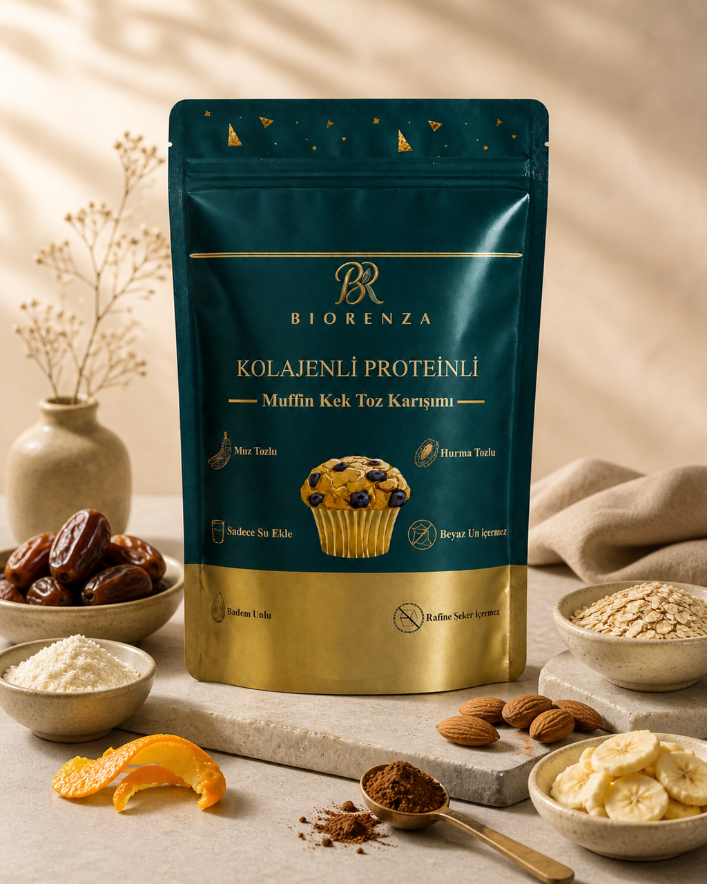 Kolajenli ve Proteinli Kakaolu Muffin Kek Karışımı – Yulaf Unlu – Hurma Tozlu – 100 G
