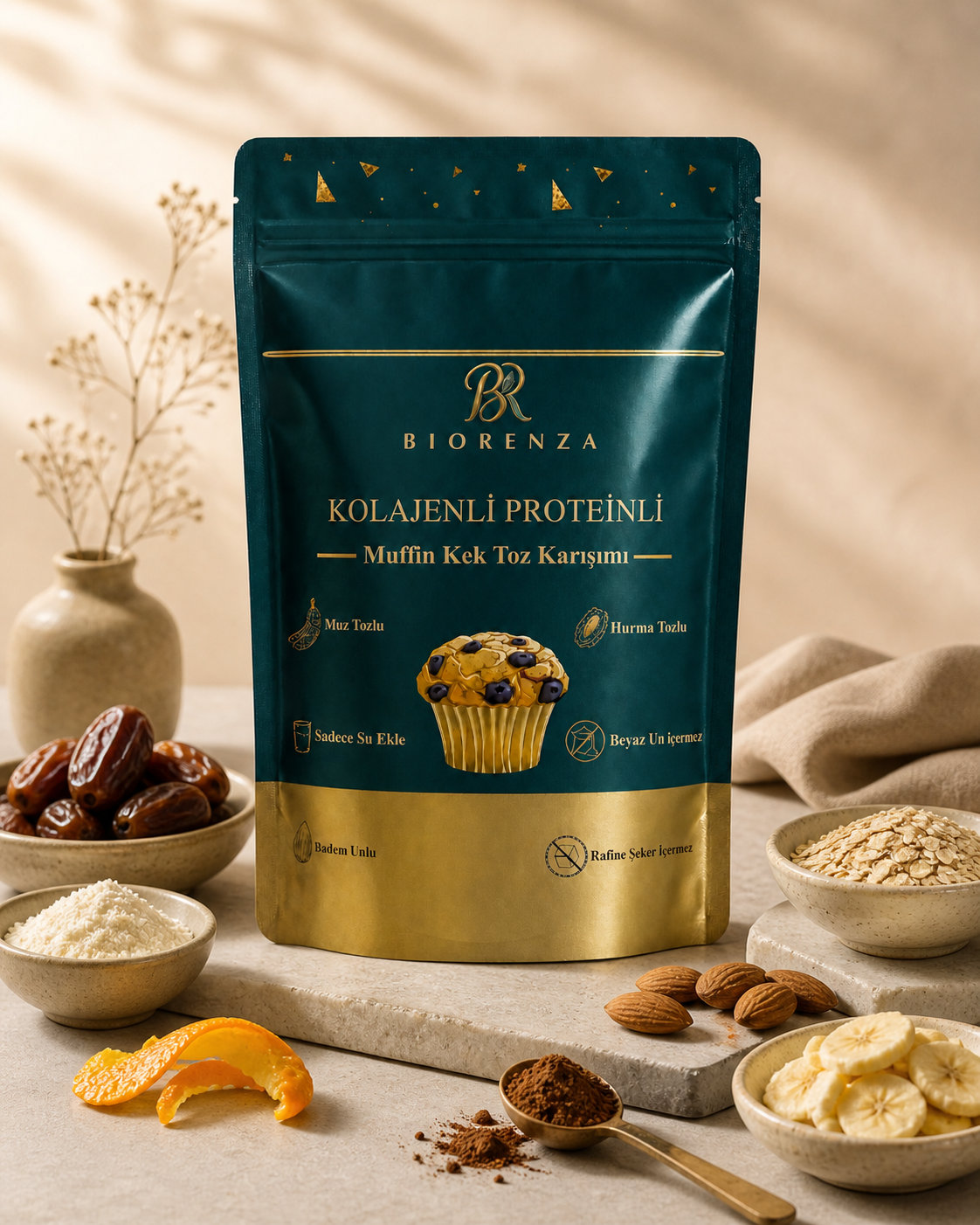 Kolajenli ve Proteinli Kakaolu Muffin Kek Karışımı – Yulaf Unlu – Hurma Tozlu – 100 G