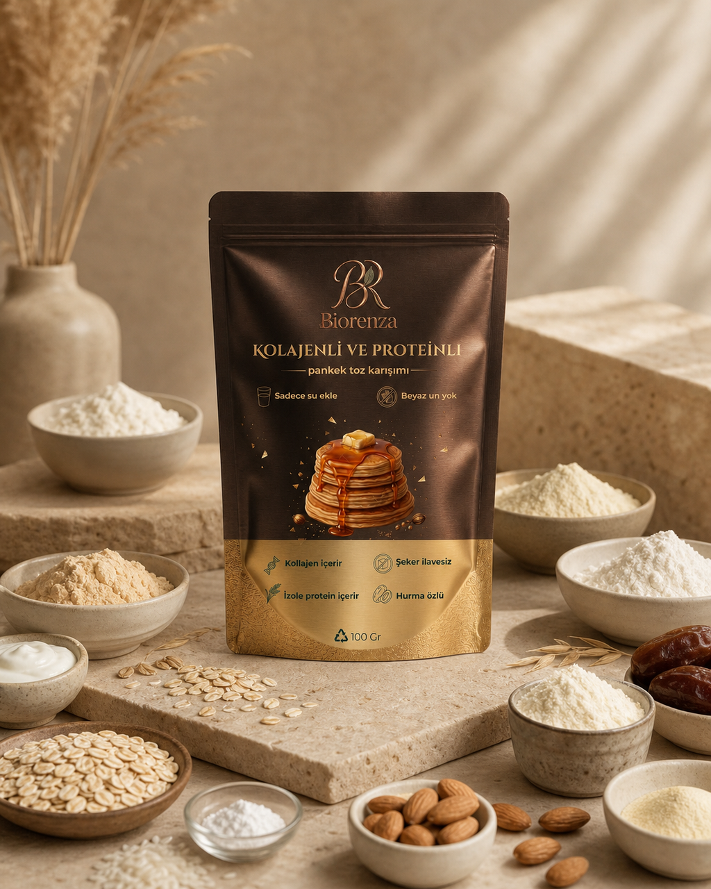 Kolajenli Proteinli Pankek Toz Karışımı – Şeker İlavesiz – Beyaz Un İçermez – 100 G